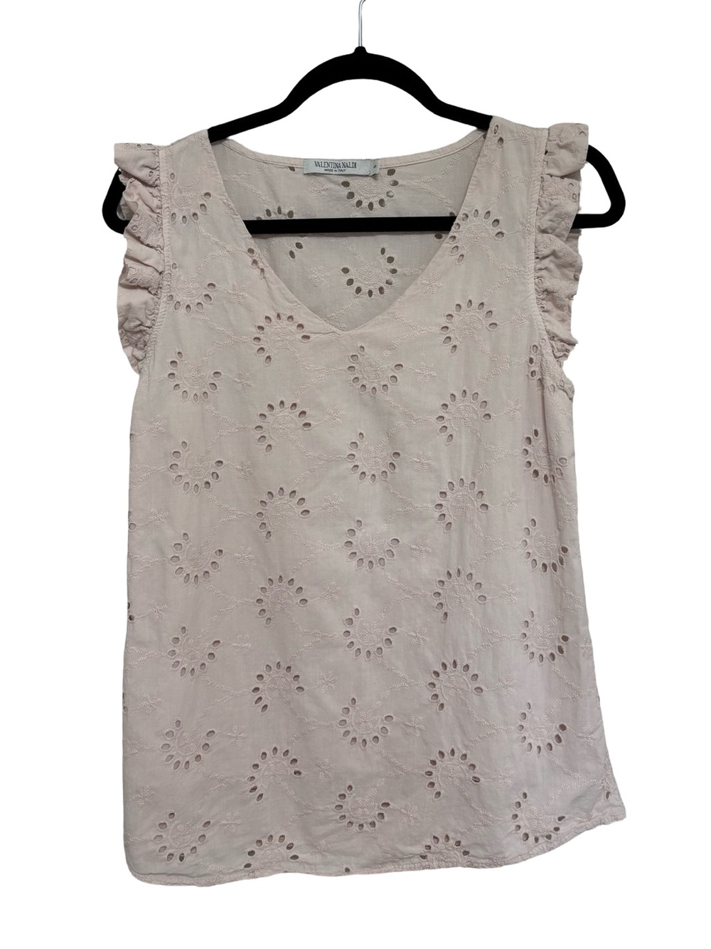 Valentina Naldi 100% Italian Cotton Ruffle Eyelet Tank in Light Pink - Size S